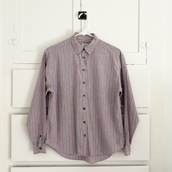 Closed Tops - CLOSED Oversized Cotton Stripe Button Down Shirt Mauve XS